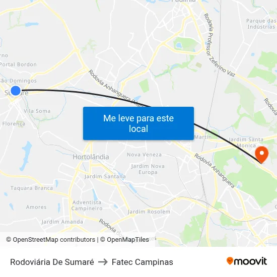Rodoviária De Sumaré to Fatec Campinas map