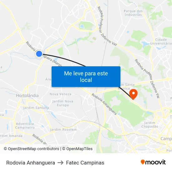 Rodovia Anhanguera to Fatec Campinas map