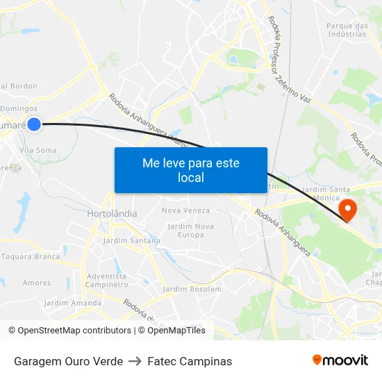 Garagem Ouro Verde to Fatec Campinas map