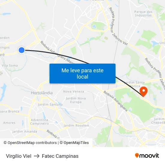 Virgílio Viel to Fatec Campinas map