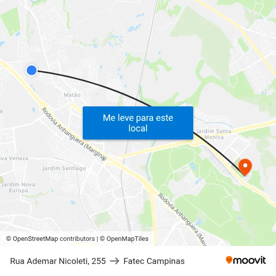 Rua Ademar Nicoleti, 255 to Fatec Campinas map