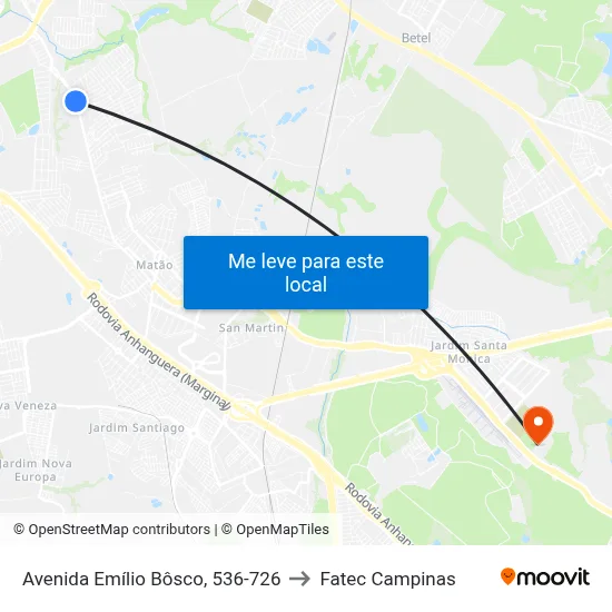 Avenida Emílio Bôsco, 536-726 to Fatec Campinas map