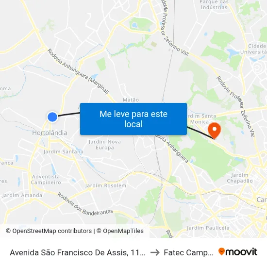 Avenida São Francisco De Assis, 1128-1264 to Fatec Campinas map