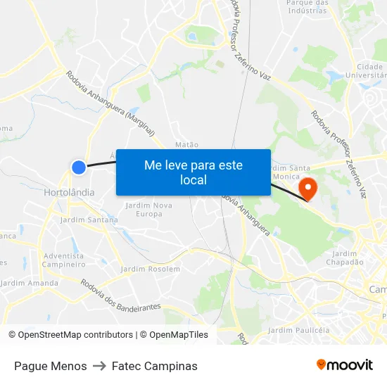 Pague Menos to Fatec Campinas map