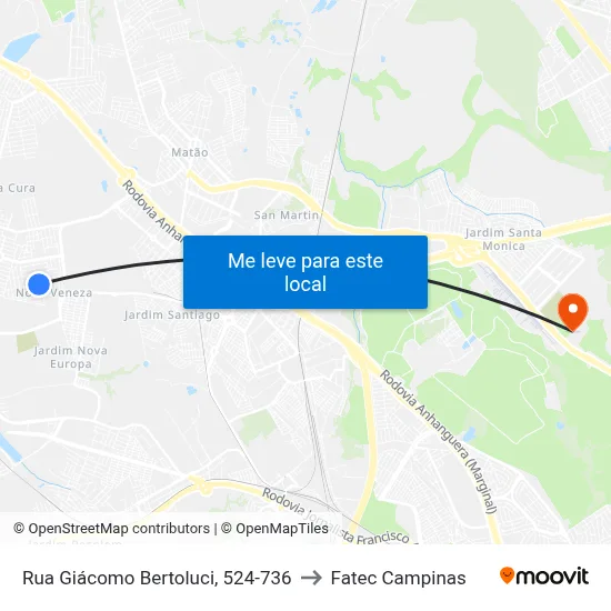 Rua Giácomo Bertoluci, 524-736 to Fatec Campinas map