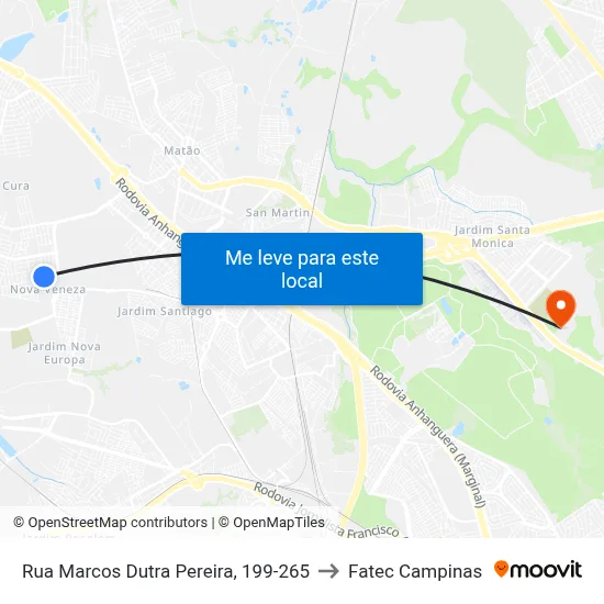 Rua Marcos Dutra Pereira, 199-265 to Fatec Campinas map