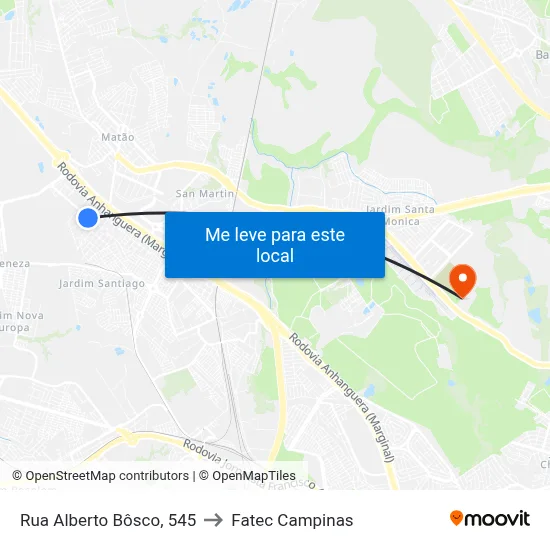 Rua Alberto Bôsco, 545 to Fatec Campinas map