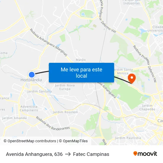 Avenida Anhanguera, 636 to Fatec Campinas map