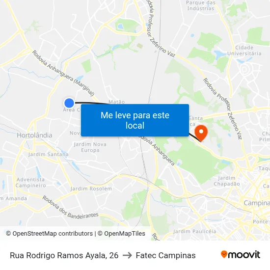 Rua Rodrigo Ramos Ayala, 26 to Fatec Campinas map