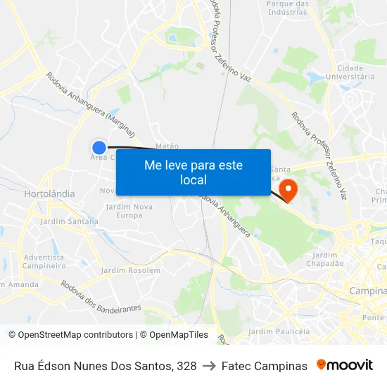 Rua Édson Nunes Dos Santos, 328 to Fatec Campinas map