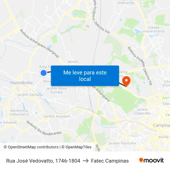 Rua José Vedovatto, 1746-1804 to Fatec Campinas map