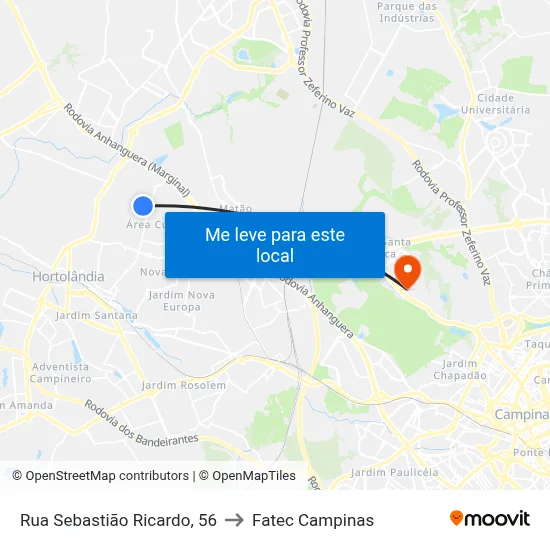 Rua Sebastião Ricardo, 56 to Fatec Campinas map