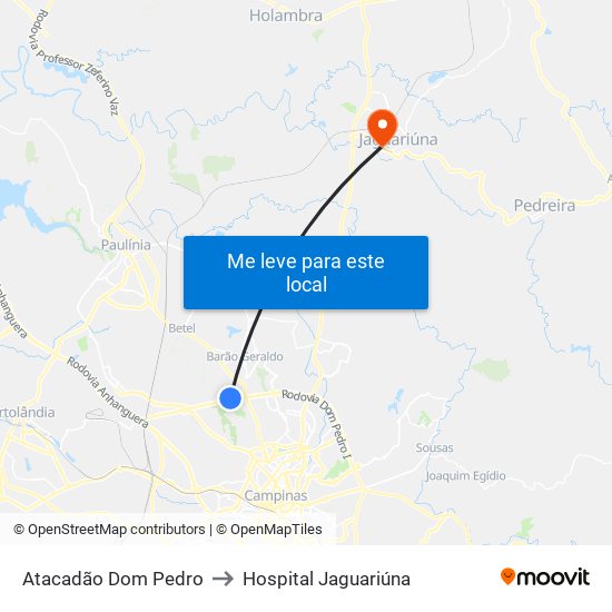 Atacadão Dom Pedro to Hospital Jaguariúna map