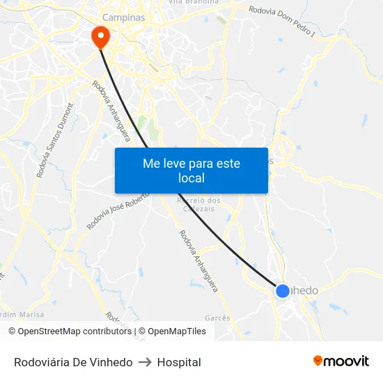 Rodoviária De Vinhedo to Hospital map
