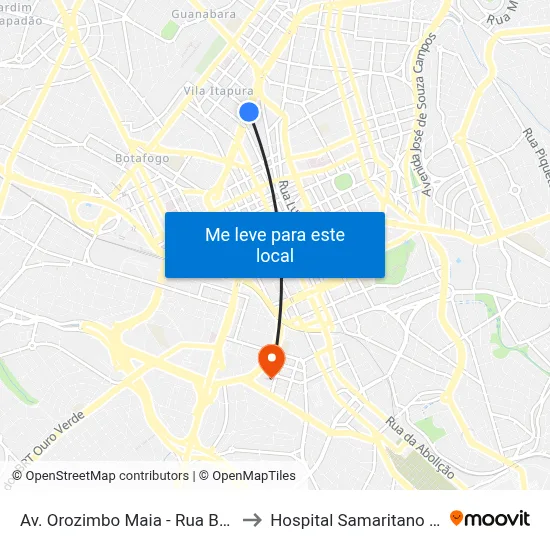 Av. Orozimbo Maia - Rua Barata Ribeiro to Hospital Samaritano Campinas map