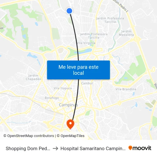 Shopping Dom Pedro to Hospital Samaritano Campinas map
