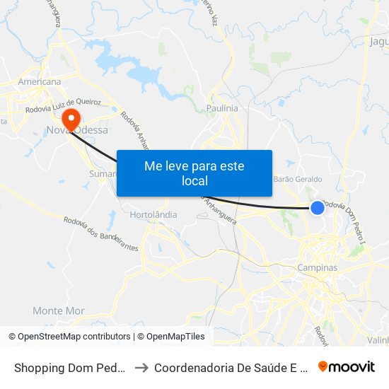 Shopping Dom Pedro (Entrada Das Águas) to Coordenadoria De Saúde E Ambulatório De Especialidades map