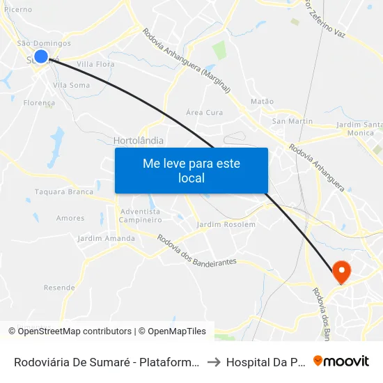 Rodoviária De Sumaré - Plataforma 2 to Hospital Da Puc map