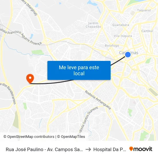 Rua José Paulino - Av. Campos Sales to Hospital Da Puc map