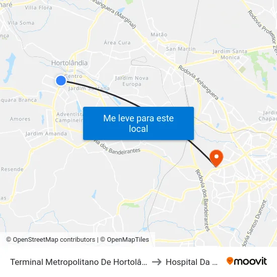 Terminal Metropolitano De Hortolândia to Hospital Da Puc map