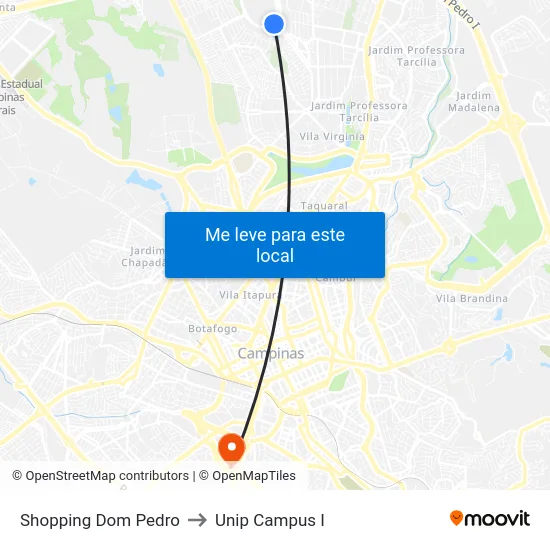 Shopping Dom Pedro to Unip Campus I map