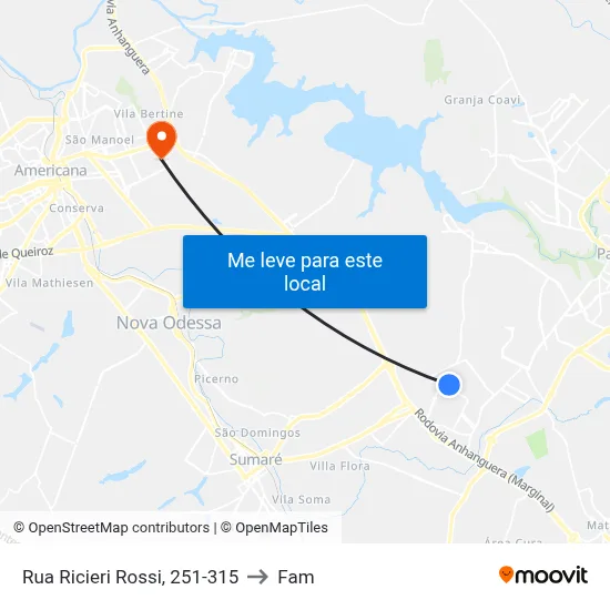 Rua Ricieri Rossi, 251-315 to Fam map