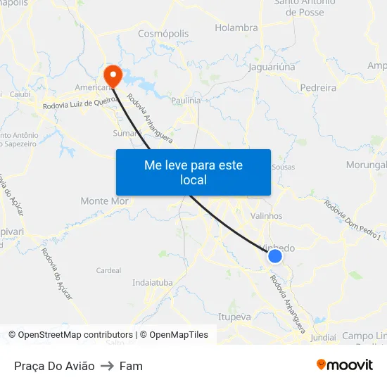 Praça Do Avião to Fam map