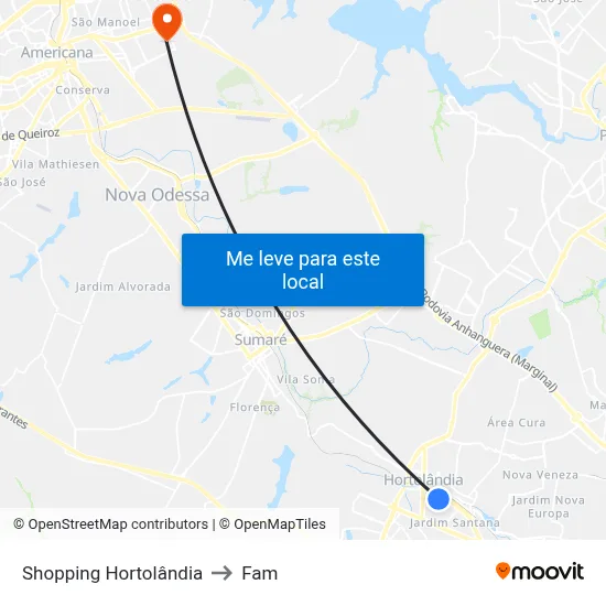 Shopping Hortolândia to Fam map