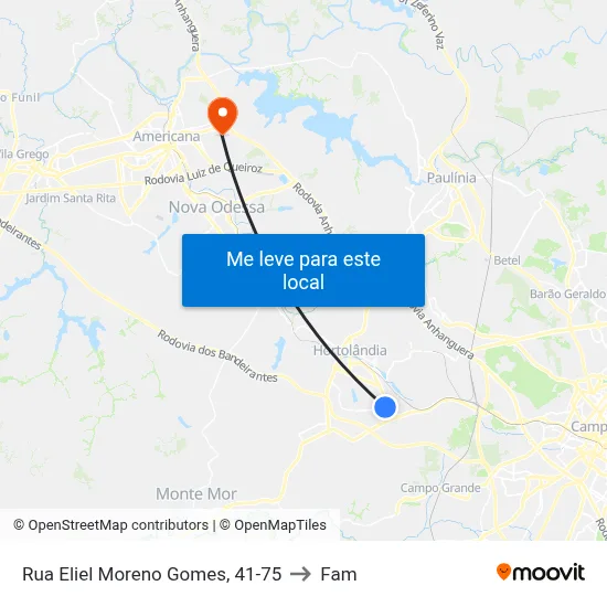 Rua Eliel Moreno Gomes, 41-75 to Fam map
