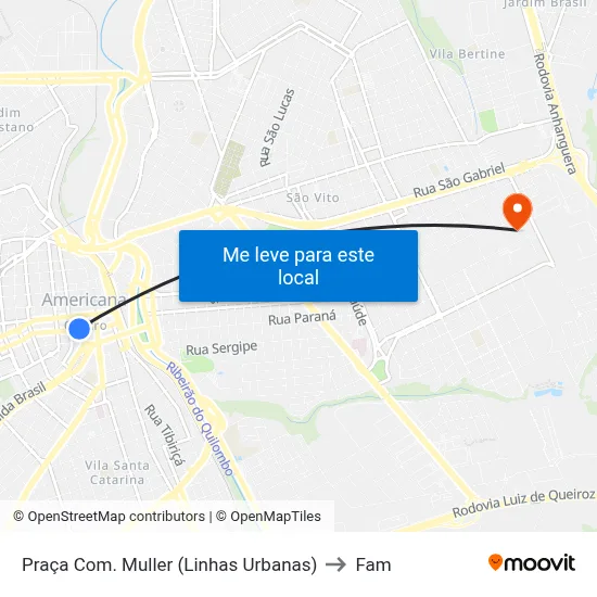 Praça Com. Muller (Linhas Urbanas) to Fam map