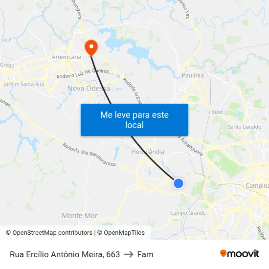 Rua Ercílio Antônio Meira, 663 to Fam map