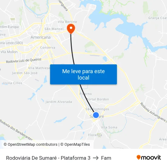 Rodoviária De Sumaré - Plataforma 3 to Fam map