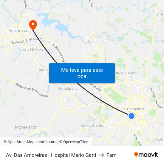 Av. Das Amoreiras - Hospital Mario Gatti to Fam map