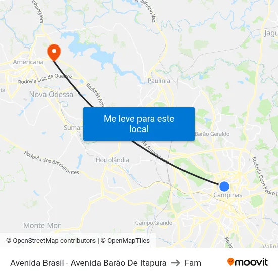 Avenida Brasil - Avenida Barão De Itapura to Fam map