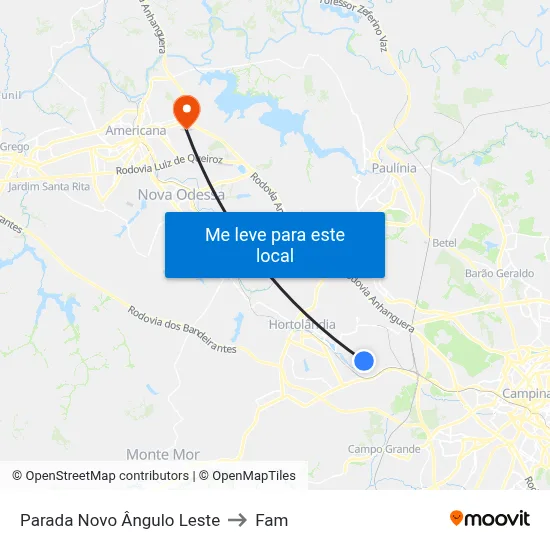 Parada Novo Ângulo Leste to Fam map