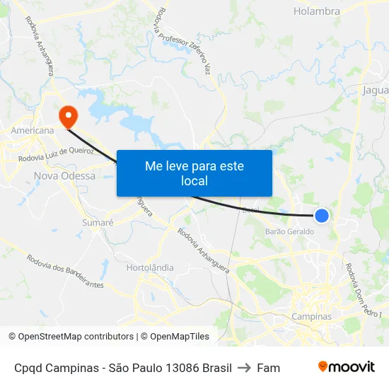 Cpqd Campinas - São Paulo 13086 Brasil to Fam map