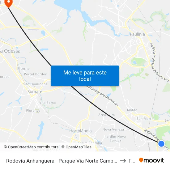 Rodovia Anhanguera - Parque Via Norte Campinas - SP Brasil to Fam map