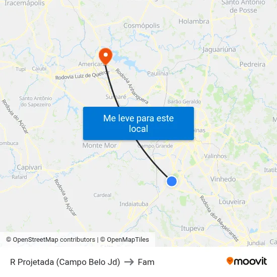 R Projetada (Campo Belo Jd) to Fam map