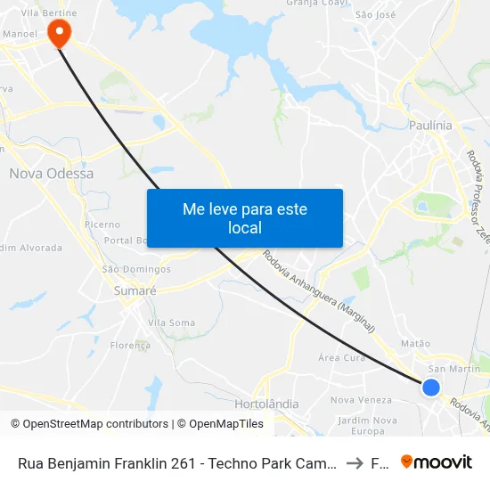 Rua Benjamin Franklin 261 - Techno Park Campinas - SP Brasil to Fam map