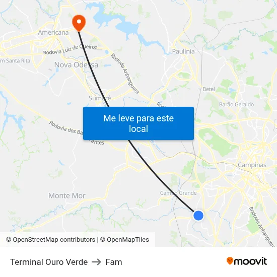 Terminal Ouro Verde to Fam map