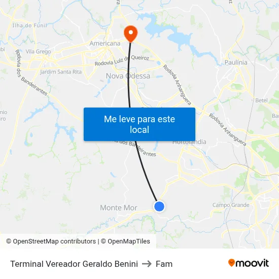 Terminal Vereador Geraldo Benini to Fam map