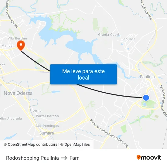 Rodoshopping Paulínia to Fam map