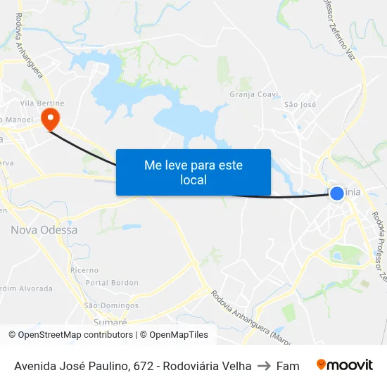 Avenida José Paulino, 672 - Rodoviária Velha to Fam map