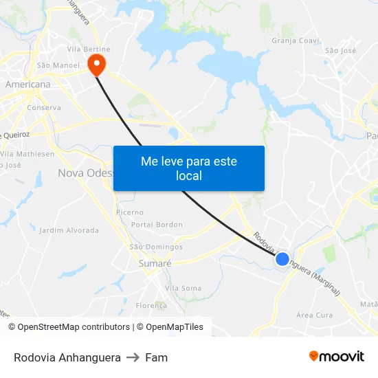 Rodovia Anhanguera to Fam map