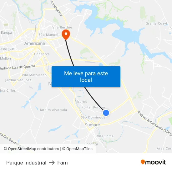 Parque Industrial to Fam map