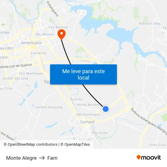 Monte Alegre to Fam map