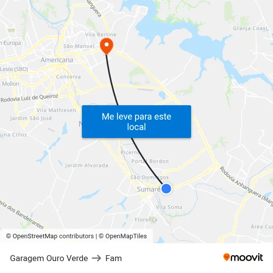 Garagem Ouro Verde to Fam map