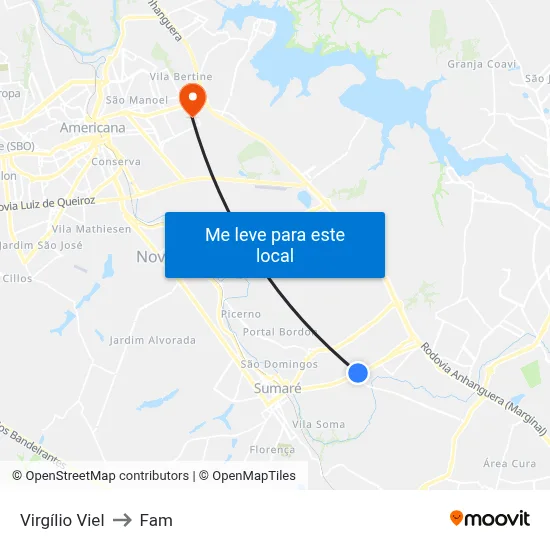 Virgílio Viel to Fam map