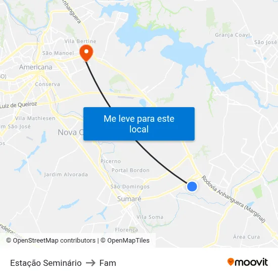 Estação Seminário to Fam map