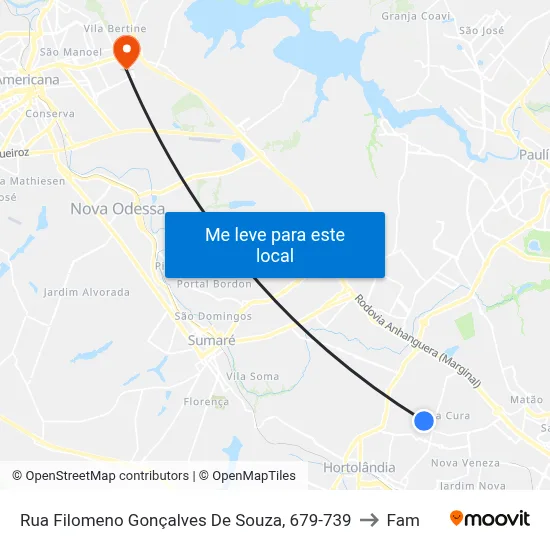 Rua Filomeno Gonçalves De Souza, 679-739 to Fam map